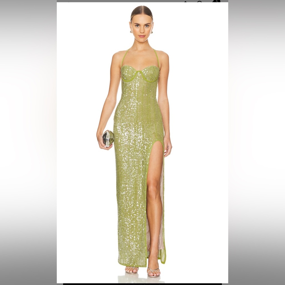 Camila Coelho Brihante Green Sequin Maxi Dress
